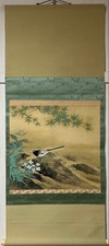 Japanese Hanging Scroll Flowers Birds Silk Art, Slight Wear, No Box picture