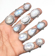 Natural Flashy Rainbow Moonstone Gemstone Handmade Rings For Women Jewelry picture