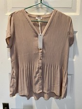 Pleione Women’s Pleated Beige Blouse, Medium, Neutral, Anthropologie picture