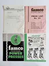 Lot Vtg 1952 Famco Machine Co. Power Press Brochure, Price List, Letterhead Etc picture
