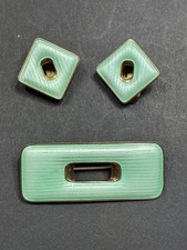 J Tostrup Norway Sterling Silver Mint Green Guilloché Enamel Brooch Earrings Set picture