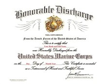 US Marine Corps Honorable Discharge replacement certificate picture