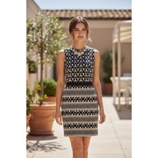 Milly of New York Geometric Cutout Back Dress Brown White Sleeveless Size 4 picture