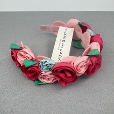 NWT Janie and Jack Girls Pink/Red Floral Grosgrain Ribbon Rose Flower Headband picture
