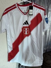 adidas Peru National Team Soccer Jersey Slim Fit White Red Adult S picture