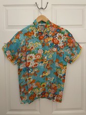 Arldon Lingerie Vintage Kimono Japanese Hand Printed Floral 60’s Sleep Top S/M picture