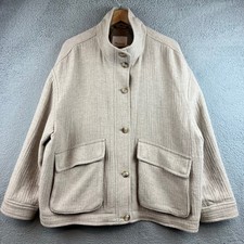 New Madewell Clairmont Crop Jacket Oatmeal Textured Button Front Funnel Neck XL picture