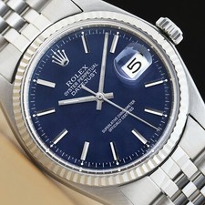 ROLEX MENS DATEJUST 1601 BLUE DIAL 18K WHITE GOLD STAINLESS STEEL WATCH picture