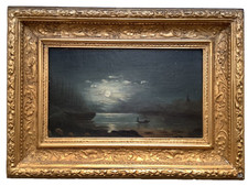 19th Moonlight on the VENICE Lagoon - Antique Impressionist Oil on Canvas 1890's picture