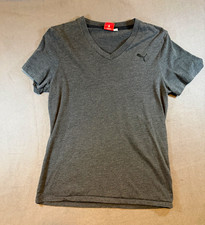 PUMA Men's Gray Cotton Jersey Logo V-Neck Short Sleeve T-Shirt Size M picture