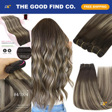 Sew-In Hair Extensions Brown Weft 14 Inch Thick Remy Human Hair Balayage 70g picture