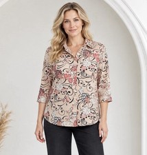 Chico’s Womens No Iron Fresh Chic Floral 100% Linen Top Size 1 Medium 8/10 picture