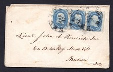 US 1868 CIVIL WAR SCOTT #63 STRIP OF 3 TIED TO NEWBERN, N.C. picture