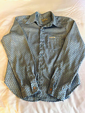 GUESS Jeans Woman’s L Blue/White Geometric Long Sleeve Button-Up Shirt Pockets picture