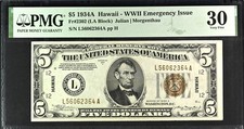 1934A $5 Hawaii Overprint Note WWII Emergency Issue PMG 30 Very Fine Rickey Coll picture