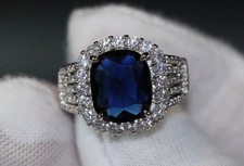 5.70 Ct Cushion Natural Sapphire Diamond Engagement Ring 14K White Gold Size 7 picture