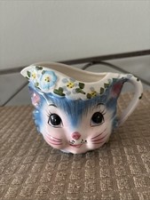 Beautiful Vintage Lefton Miss Priss Blue Kitty/Cat Floral Creamer #1508 picture