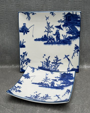 2 DELFT BLUE ASIAN PORCELAIN PLATES WINGED PLATE SMALL & LARGE 8