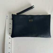 Polène Paris Wristlet Pouch Black Textured Leather Clutch Gold Hardware Women picture