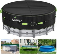 UIRWAY 16 Ft Round Pool Cover with Reflective Strips Swimming 16 Ft Black NEW US picture