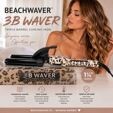 Beachwaver 3B Waver Triple Barrel Curling Iron Leopard Print Ceramic New NIB picture