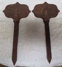 (2) Antique Victorian Cast Iron Grave Cemetery Markers 1 & 2 Stakes Late 1800's picture