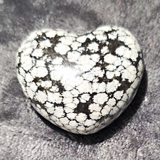 Polished Heart-Shaped Stone Carving, Black White Gray Speckled picture