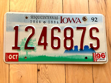 1992 Iowa Sesquicentennial License Plate picture