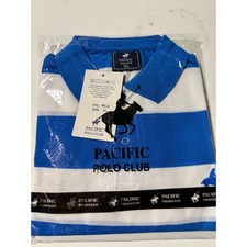 Pacific Polo Club Polo Shirt Mens XL Blue White Striped Short Sleeve PPC-714 picture