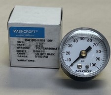 ASHCROFT,15W1005H01B100,PRESSURE GAUGE 1-1/2 INCH 0-100PSI NOS picture