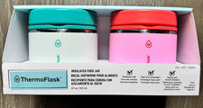 New Thermo Flask Insulated Food Jar 20 Oz 2 Pack 12 Hour Hot 24 Cold Pink/Teal picture
