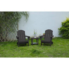Folding 3-Piece HDPE Wood Texture Patio Conversation Ergonomic Adirondack Chair picture