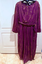 SHEIN CURVE 4XL Purple Gold Glitter Chiffon Round Neck Balloon Sleeve Maxi picture