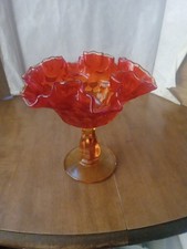 Vintage Fenton Ruby Thumbprint Ruffled Compote 6