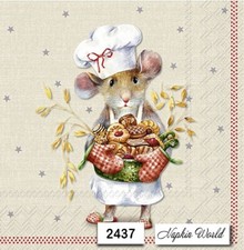 (2437) TWO Paper LUNCHEON Decoupage Art Craft Napkins - MOUSE BAKER BAKIING picture