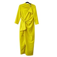 Safiyaa Avery Bright Yellow Draped Crepe Asymmetric Midi Dress Size 10 picture