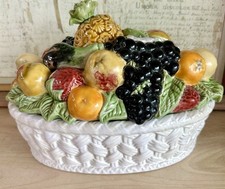 VTG Bordallo Pinheiro Magolica Fruit-Relief Lg Covered Casserole Server Portugal picture