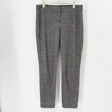 Theory Belisa Wool Herringbone Trouser Pant Sz 6 Gray Flat Front Pockets Career picture