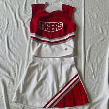 Red White Silver TIGERS Cheerleading Uniform Set Top Skirt Polyester Washable picture