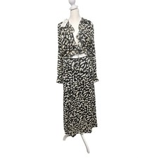 Zara Animal Print Ruffle Cutout Midi Dress Black Cream Leopard Long Sleeve NEW picture