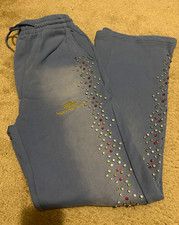 Happy Memories Blue Solid Jogger Sweatpants L Cotton Drawstring Pockets picture