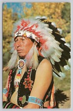 Vintage Native American Indian Chief Full Dress Postcard JFK Stamp 1964 picture