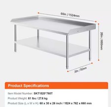 Stainless Steel Work Table, 30 x 60 x 26 in. 3-Sided Backsplash Prep Table picture