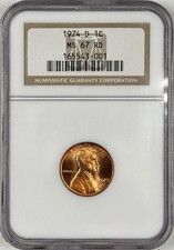 1974-D 1C Lincoln Memorial Cent - NGC MS67RD Blazing Red Gem picture