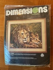 VTG 1986 Dimensions Needlepoint Kit 2303 Majestic Lions 20” x 16” SEALED Wool picture