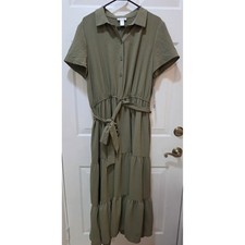 NWT London Times Olive Green Tiered Short Sleeve Shirt Dress - Size XL picture
