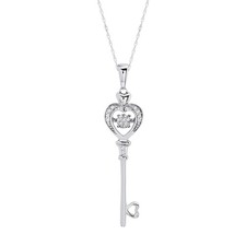 Sterling Silver Dancing Diamond Heart Key Pendant Necklace Women Heart Key picture