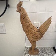 Vintage Hand Carved Wooden Rooster Chicken Folk Art Statue 19.5” Tall 9” Wide picture