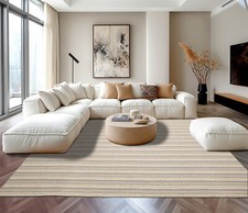 LoomBloom Multi Sizes Ivory Hand Woven Striped New Zealand Wool Area Rug picture