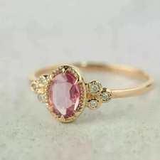 2.00 Ct Oval Cut Natural Sapphire & Diamond Wedding Ring 14K Yellow Gold picture